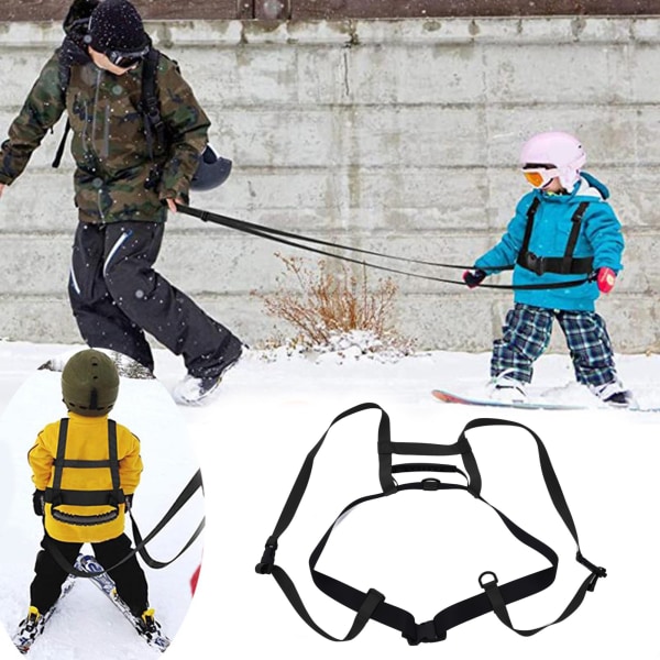 Skiløbssele til børn Justerbar sikker faldbeskyttelse Snowboardtræningssele med træksnor Sort