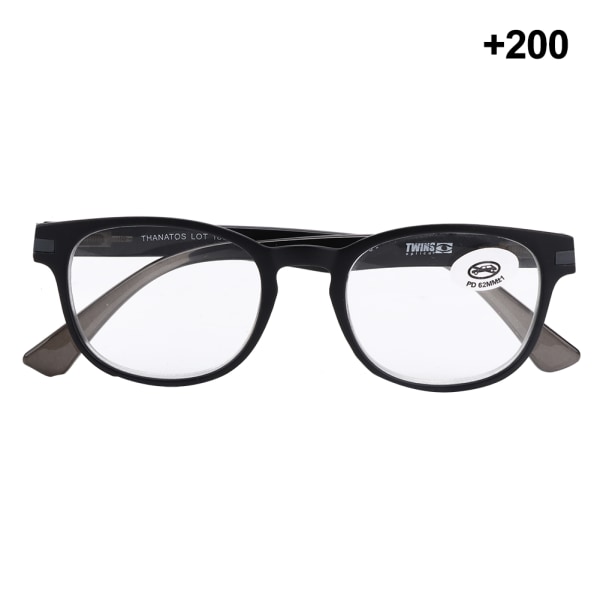 Unisex läsglasögon Mjuk näsdyna Klar lins Elder Glasögon för män kvinnor (matt svart grå +200)
