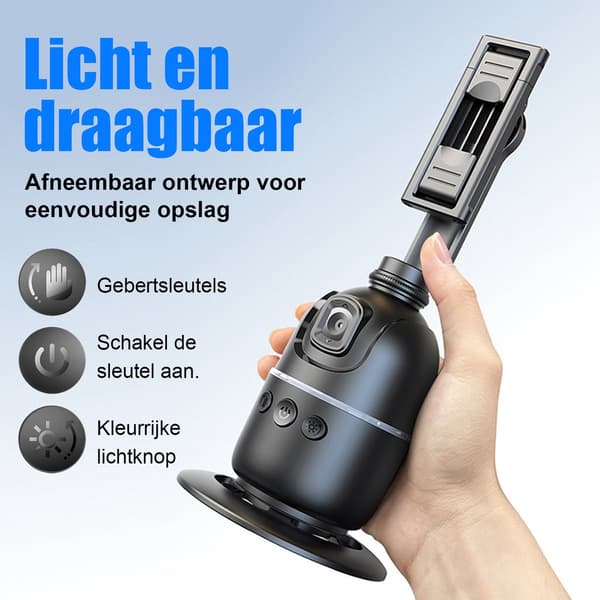 Ansigtssporende selfiestang 360° rotation automatisk ansigtsgenkendelse gestikuleringskontrol USB-genopladeligt telefonstativ til vlogging live-streaming, sort