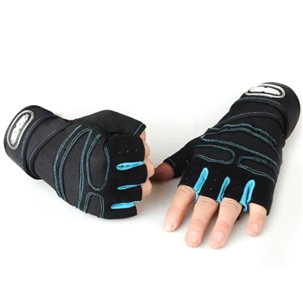 Halvfinger Sportshandsker Slidbestandige Anti-Slip Nylon Lyseblå Korte Finger Handsker til Cykling Ridning XL 21-22cm / 8,3-8,7in