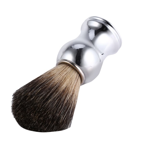 Moderigtig barberbørste til mænd til ansigtsrengøring Faux grævlinghår og sølvplastikhåndtag