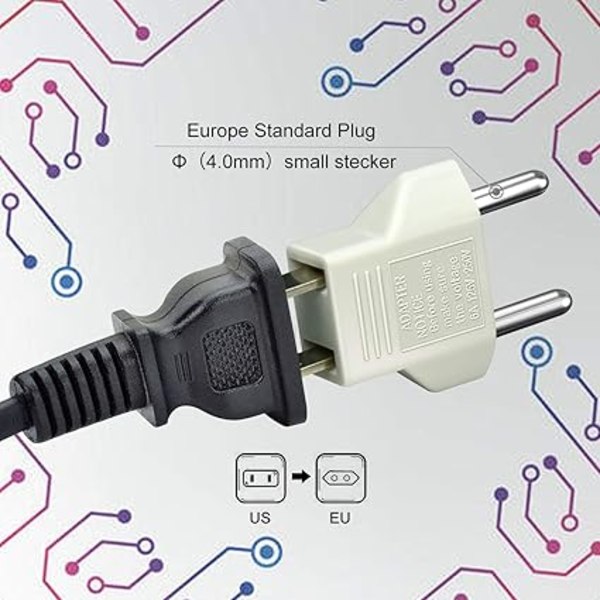 Vit US til EU-adapter [6-pak] 2-stifts CN Kina USA til 2-stifts EU Frankrig Tyskland Spanien Egypten og mere