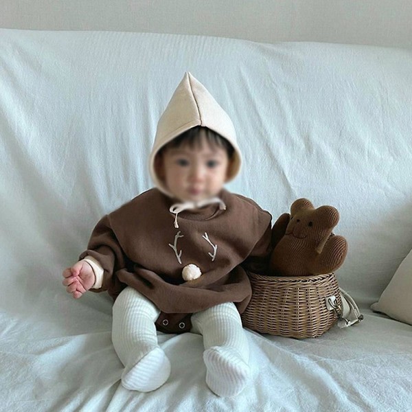 Baby lämpimät yksiosaiset vaatteet Baby ryömimiseen Vaatteet Baby vaatteet hatulla 2 kpl Ruskea 90cm