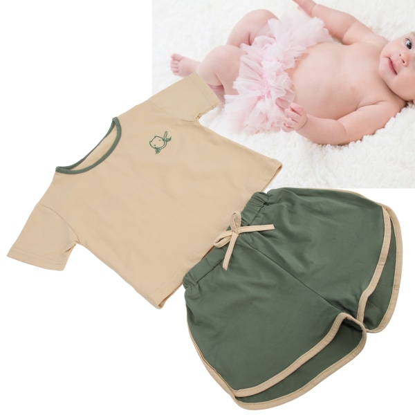 Baby småbarn T-skjorte buksesett Sommer Enkel Søte jenter Spedbarn Hudvennlige klær Dress Grønn 66CM
