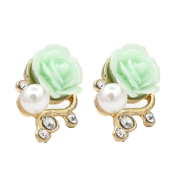 Eleganta kvinnor söta pärlor blomma legering örhängen dekoration smycken tillbehör (grön)