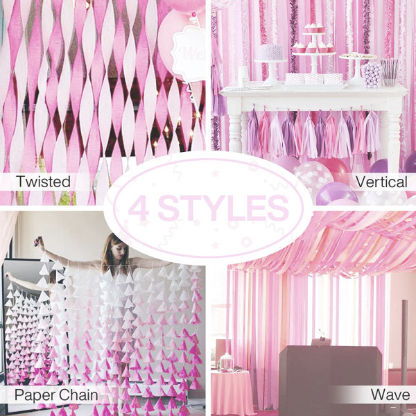 10 Roll Crepe Paper Streamers Dekorasjoner for födelsedagsbröllop lys rosa