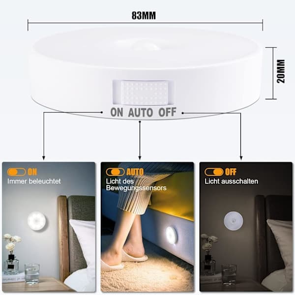 Improved Motion Sensor Light [8 LED], Electight 3 PCS Rechargeable Night Light, 3M/120° Detection Range, 3 Modes