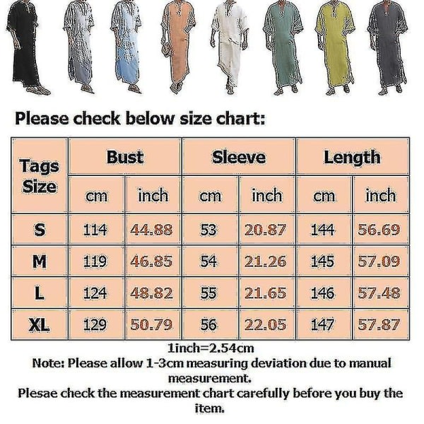 Menn Arabisk Muslim Lang Kjole Klær Casual Midtøsten Islamsk Thobe Kaftan Kapper Grå XL—PA
