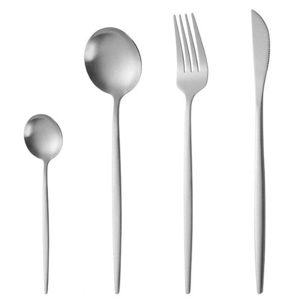 Bestiksæt i Sølv, 16 Dele Satin Finish Bestiksæt til 4, Knive/Gaffler/Skeer Inkluderet, Premium Rustfrit Stål Køkkenbestiksæt til Hjemmet Original