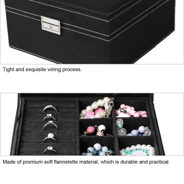 Högkvalitativ dubbelflanelett fyrkantig smyckeförvaringsboxar Case med krokar