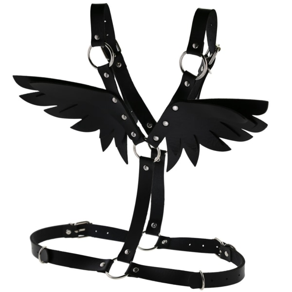 AngeL's Wing Dame Læder Korset Krydset Strap Suit Body BH Taljebælte Bondage (sort)