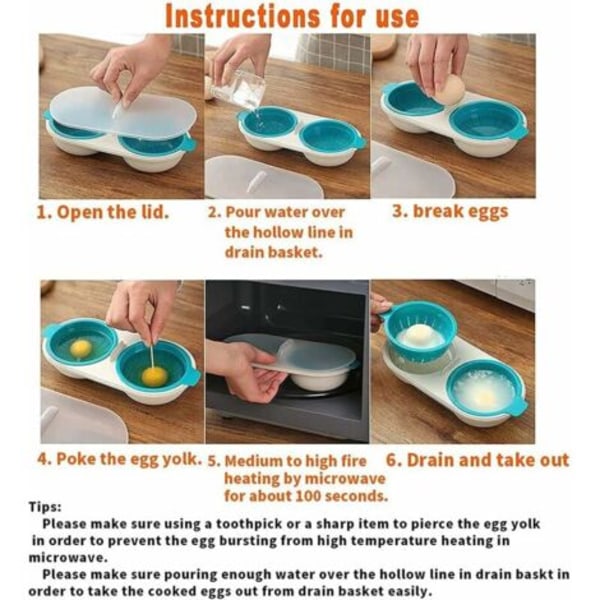 Mikrobølgeovn Eggkoker, 2-lags eggkoker med dreneringskurver, matkvalitets eggdamper (Oransje).pa
