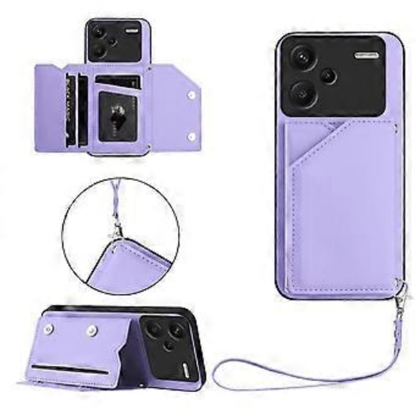 Xiaomi Redmi Note 13 Pro+ 5G -kotelo korttipidikkeellä, jalustalla, pehmeällä pinnalla ja rannehihnalla