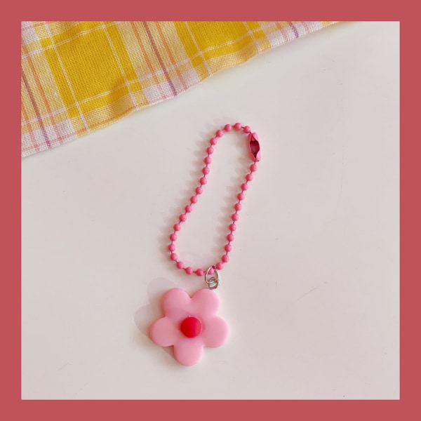 Sød farve blomstervedhæng Bærbar plast dekorativ hængende kæde til nøglering møntpung Pink