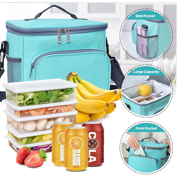 Lunchväska för arbete, termisk lunchväska, stor, dubbla fack, matväska för män, barn, vuxna, kvinnor, picknick, camping, skollunch, kylväska, bärväska
