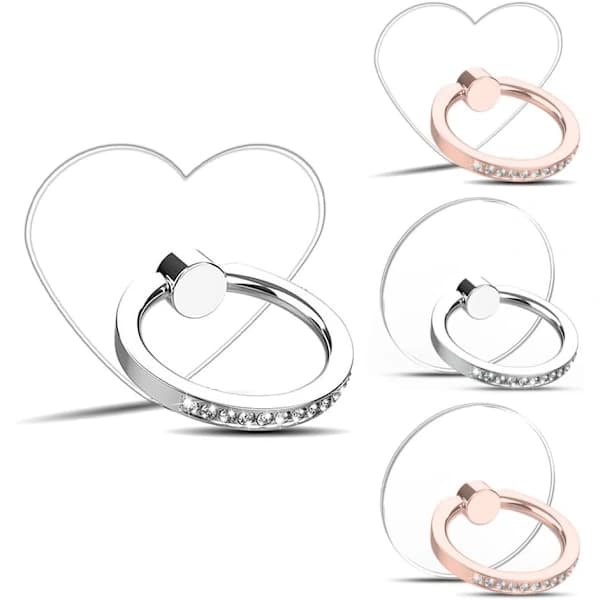 4-pak telefonholdere med ringstativ - 360° roterende diamantdesign