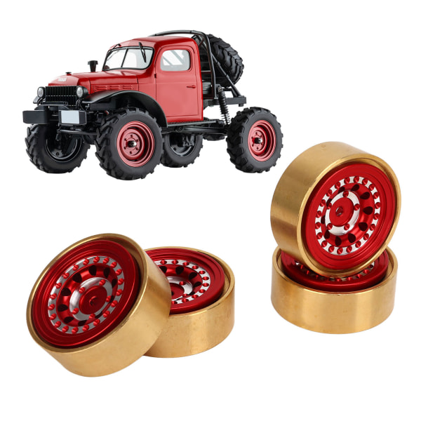 4 stk RC Beadlock Wheel Professionelt aluminiumslegering Messing RC hjulvægtblok til Watchman FMS FCX24 1/18 1/24 RC Car Red