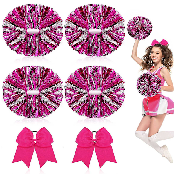 Paris_6 stk 13 tommer Cheerleading Pompoms og stor sløyfe, egnet for jenters Cheerleading Pompoms, metall Pompoms og