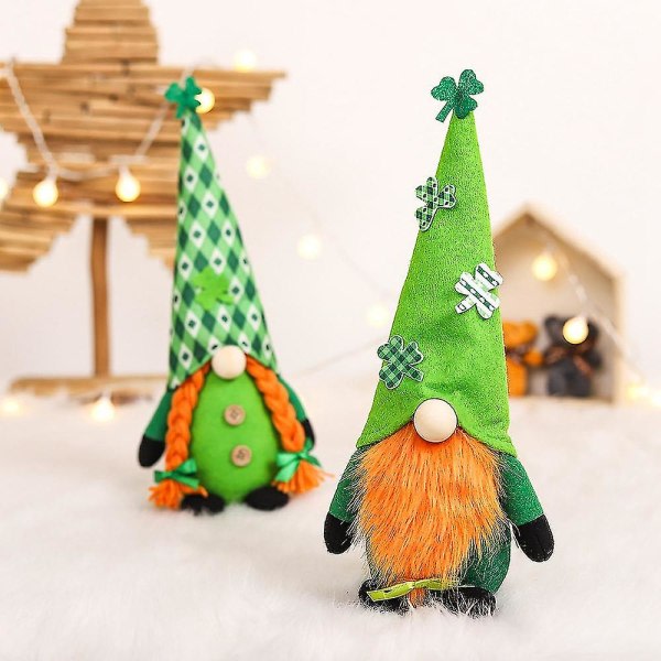 St. Patrick's Day Gnome Plysch Elf-koristelija, ansiktslösa äldre dockor Irländsk festivaldekor kompatibel med Home T