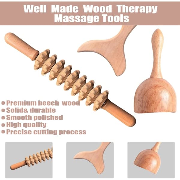 Professionelle træterapi massageværktøjer 3-i-1 Maderoterapi Kit Træmassager Lymfedrænage massager.pa