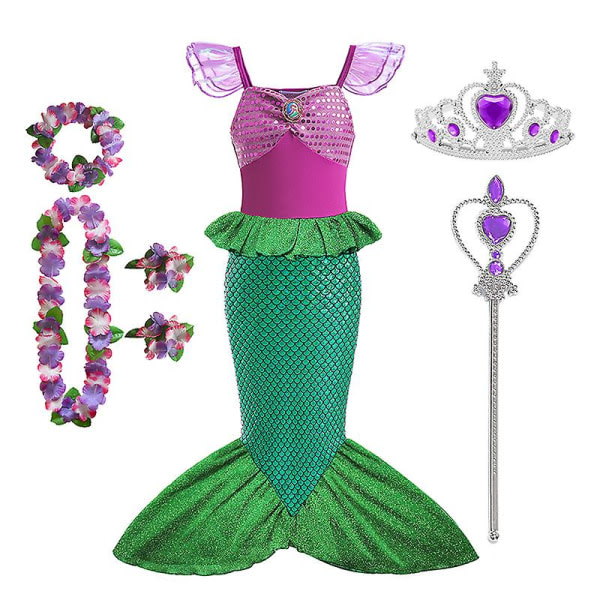 Disney Little Mermaid Ariel Prinsessadräkt Barnklänning För flickor Barn Karneval Födelsedagsfest Kläder 3-4T (koko 110) 4kpl Mermaid Set