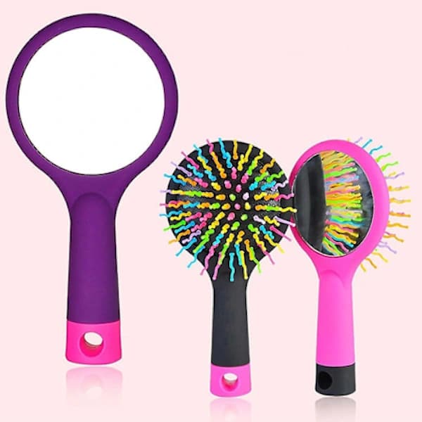 Massagekam, Rainbow Comb Volume Brush Candy Tone Magic Hårbørste med Spejl til Hårskønhed