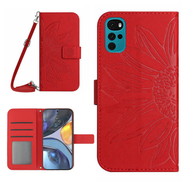 Mönstrat phone case Motorola Moto G22, anti-scratch Flip cover Pu läderplånbok Justerbart ställ med axel S Red