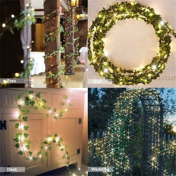 Konstgjord murgröna med 20 LED-lampor och gröna blad, 2M [1 st]