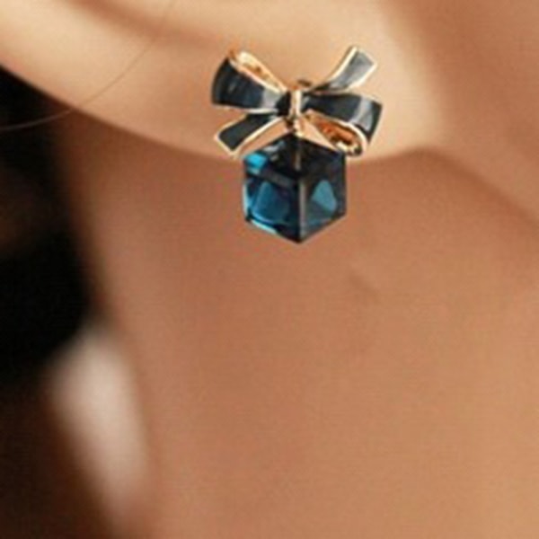 Kvinner Jente Legering Ear Stud Sløyfe firkantet form anheng øre smykker dekorasjon mørk blå