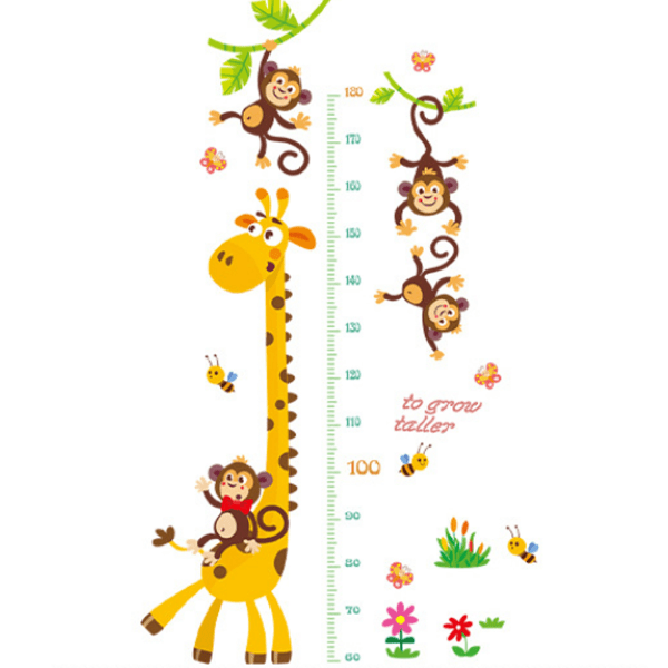 Monkeys Barn Höjd Väggdiagram | Peel & Stick Nursery Väggdekaler for baby, småbarn
