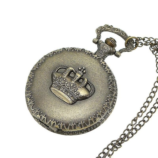 Vintage Crown Retro Chain Quartz Analog Pocket Watch