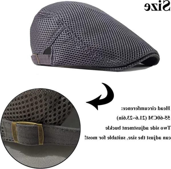 Herre Sommer Flat Cap, Justerbar Åndbar Polyester Mesh Hat, 55-60 cm, Grå, Til Udendørs Aktiviteter Og Solbeskyttelse