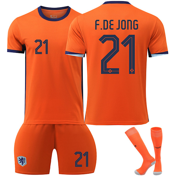 UEFA Euro 2024 Nederland Hjemme Borte Barn Voksen Fotballtrøye Nr.21 F.DE JONG Hjemme Home XXL