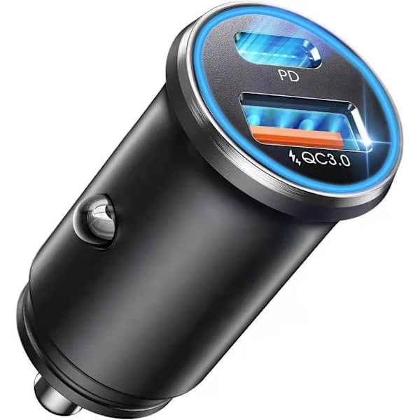 52.5W Billaddare [USB C + USB A], PD & QC 3.0 Snabbladdande USB-adapter, Billaddningsadapter för iPhone iPad Samsung