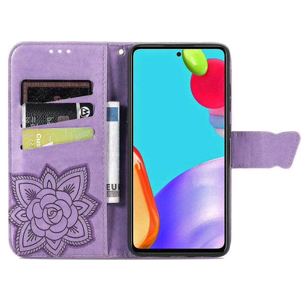 Kompatibel med Samsung Galaxy A52 5g/4g Case Flip Cover Emboss Butterfly Soft Tpu Shockproof Shell Slim - Violet