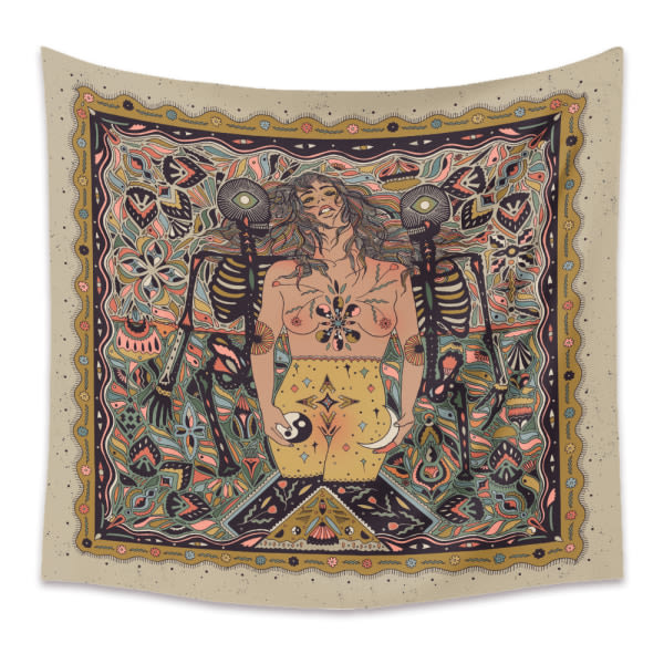 Skull Flower Girl Tapestry Hem Tapestry Estetisk GT330022 29 X 38 In