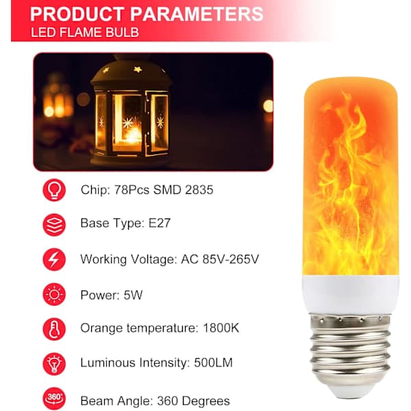 Flambulb | Liekkiefektilamput | Välkkyvä lamppu, 4 valaistustilaa LED E27