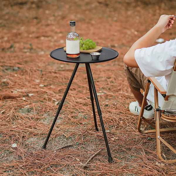 Rundt klapbord Sort Ultralet løftbart aluminiumslegering foldbart campingbord til udendørs picnic rejser Sort
