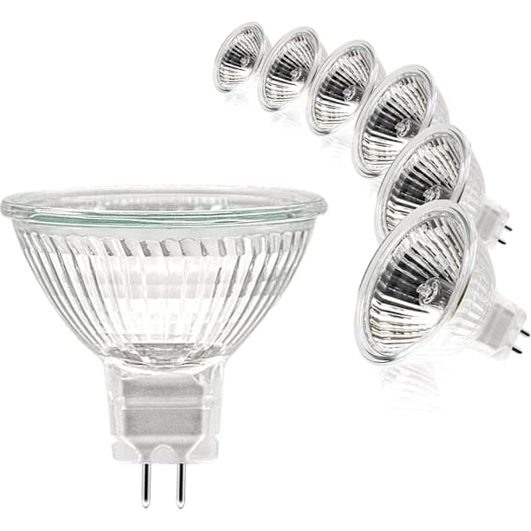 MR16 Halogen Bulb, 12V 20W GU5.3 Base, Dimmable 2-Pin Warm White 2700K, 6-Pack