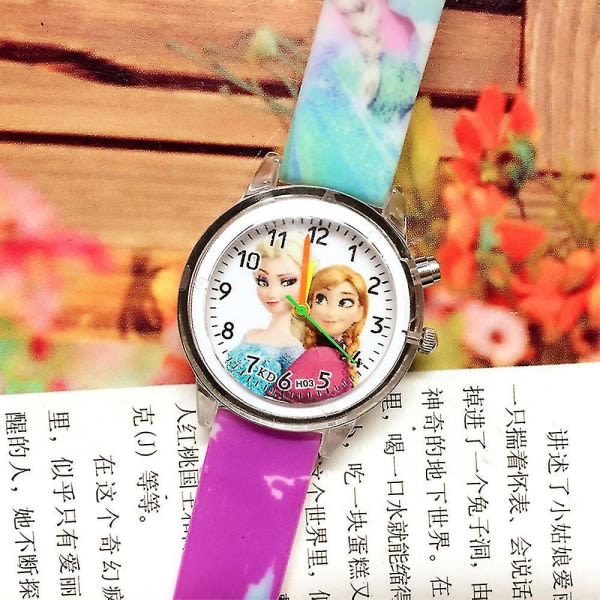 Barn prinsessan Elsa färgglada blixt ljus klocka watch