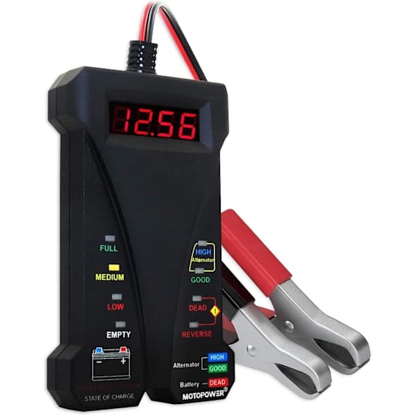 12V Digital Batteritester Voltmeter og Generator Opladningssystem Analysator med LCD-display og LED-indikering, Sort gummimaling