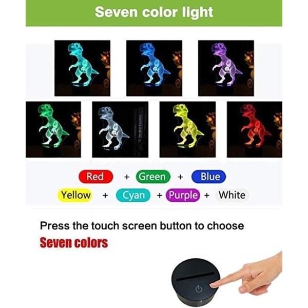 3D Nattlampa Dinosaurielampa Sovrum Bordslampa Atmosfärlampa LED Sänglampa Kreativ Gåva Fjärrkontrollampa