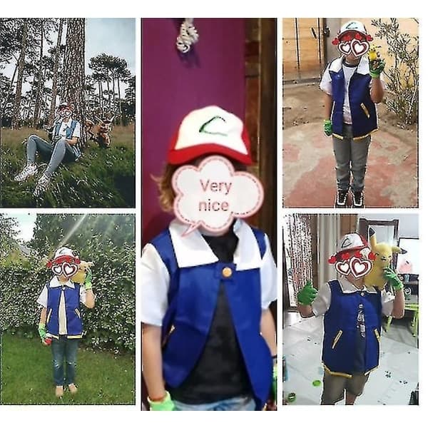 Pokémon Ash Ketchum Cosplay Anime Blå Jacka Set 140 cm