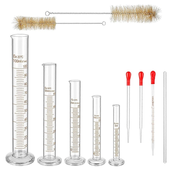 Glas Mätcylindrar Set, Premium Borosilikatcylindrar Kit med 3 Pipetter + 2 Borstar.pa