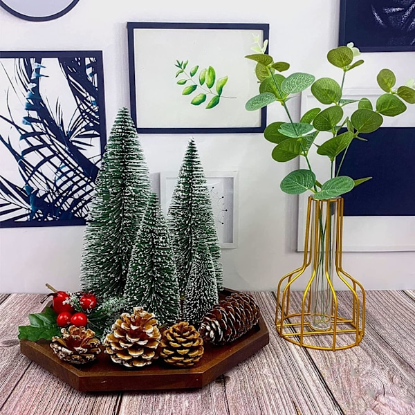Konstgjorda Mini Julgranar, Set med 4 st Miniatyr Sisal Frostade Julgranar Flaskborsteträd för Jul Hem Bordsprydnad (Grön)