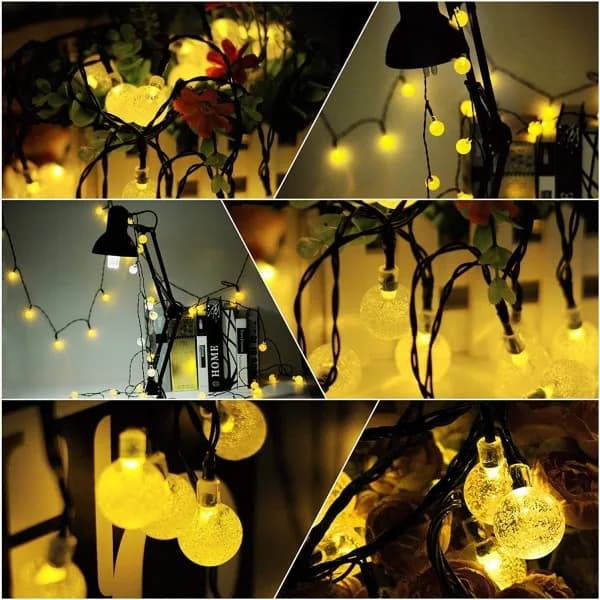 Solcellelampe String Bubble Ball Vandtæt Udendørs Have String Light, Juletræslys String, 5m 20 Lys Bubble Ball (1.8CM) - 8 Funktioner