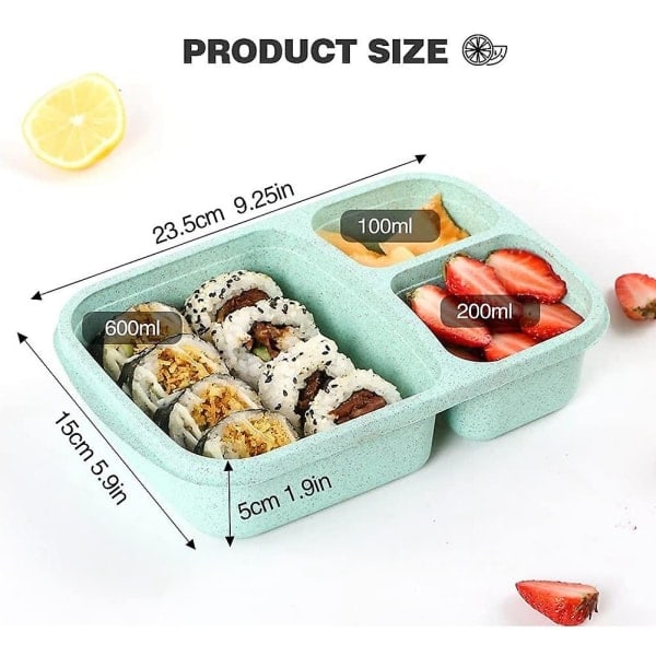 4-pack Lunchbox, Matlåda med 3 Fack, Lunchbox för Barn, Återanvändbar Matförvaring