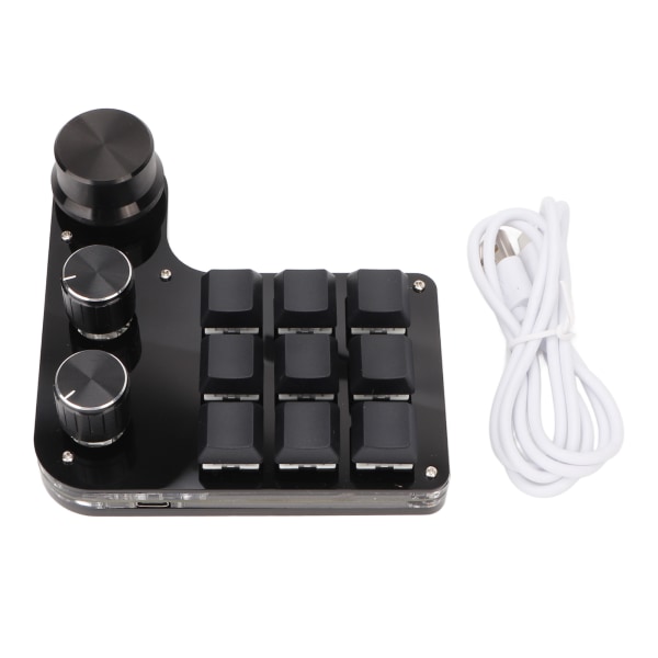 Minitastatur 9 taster 3 knotter RGB bakgrunnsbelyst blå bryter Plug and Play Programmerbart tastatur for gaming Office Media