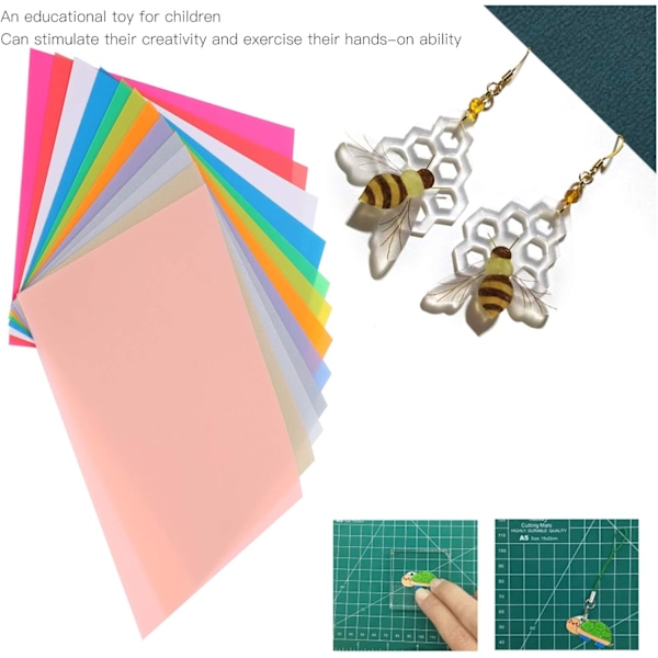 Kutistemuovi Kutistemuovikalvo Bops 12 Väriä 12kpl Lämmöllä Kutistuva Muovikalvo Arkit Värikkäät DIY Avaimenperätarvikkeet 14.5X20Cm