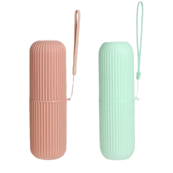 2 stk. tandbørsteholder til rejser, bærbar etui til rejser, camping, forretningsrejse og skole, 19*6 cm Pink+Grøn